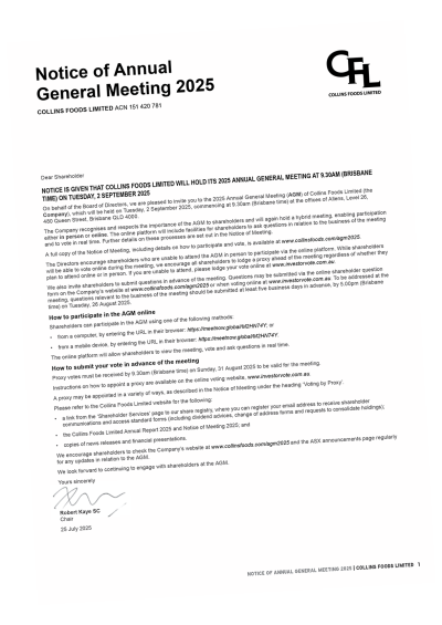 Collins Foods - Notice of AGM 2025-FC